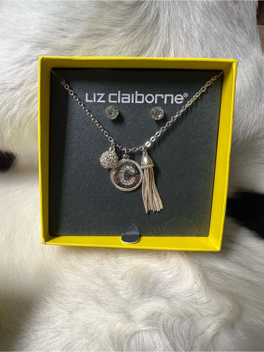 Liz Claiborne Silver-Tone Multi Charm Pendant Necklace with Stud Earrings